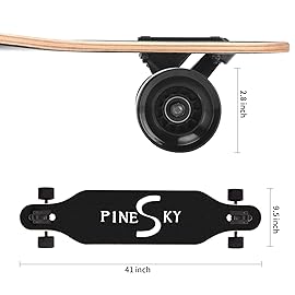 PINESKY 41 Inch Longboard Skateboard 9 Ply Natural Maple Complete Skateboard Cruiser for Cruising, Carving, Free-Style and Downhill with T-Tool Tiger