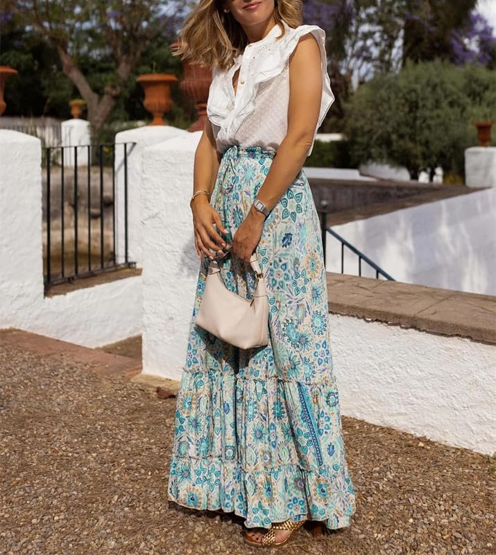 Jupe longue d'été style boho imprimé floral fluide pour femme