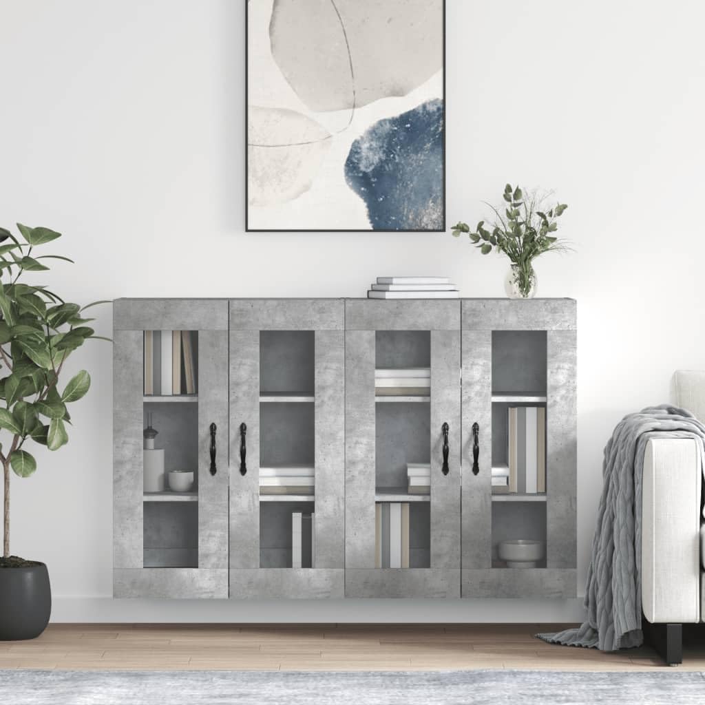 Set di 2 armadi da parete grigio cemento con anta in vetro, 69,5 x