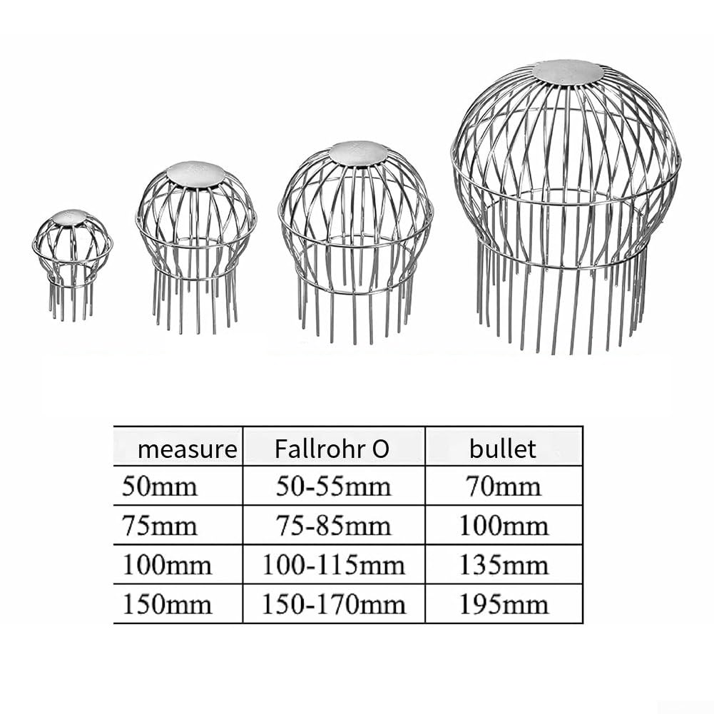 Dachablaufabdeckung, 304 Edelstahl, Fallrohrfilter für Dachrinne für Laubschutz, Außenterrasse (160)