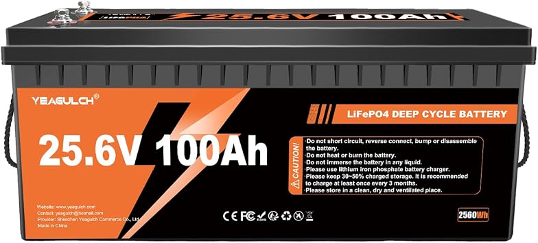 24V 100Ah LiFePO4 Lithium Battery with 100A BMS 2560Wh Up to 15000+ Deep Cycles Rechargeable Battery Perfect for RV Trolling Motor Marine Solar Off-Grid Systems | Deep cycle, 15000+ cycles with 100A BMS perfect for solar systems, caravans, life without power grid, camping, energy storage