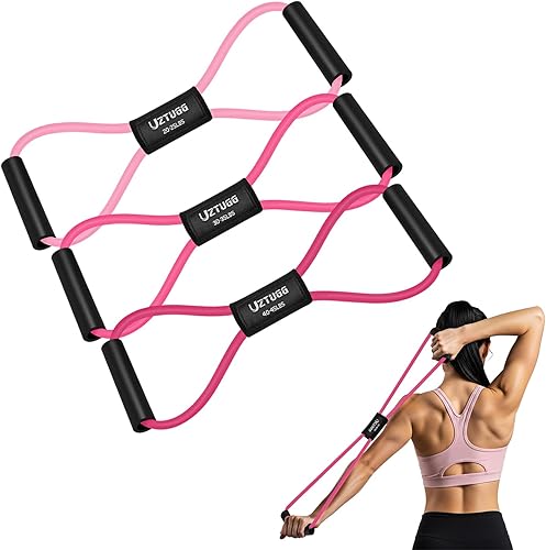 Miniatura 8 de Figura 8 bandas de resistencia para brazo, espalda, bandas de ejercicio pesado de látex de 3 niveles con asas para entrenamiento de fuerza,