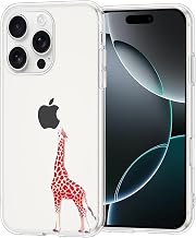 Coqinen Cover for iPhone 16 Pro, Anti-Yellowing Transparent Case with Aesthetic Giraffe Designs, Ultra Thin Silicone Shockproof Anti-Scratch Protective Case, Clear