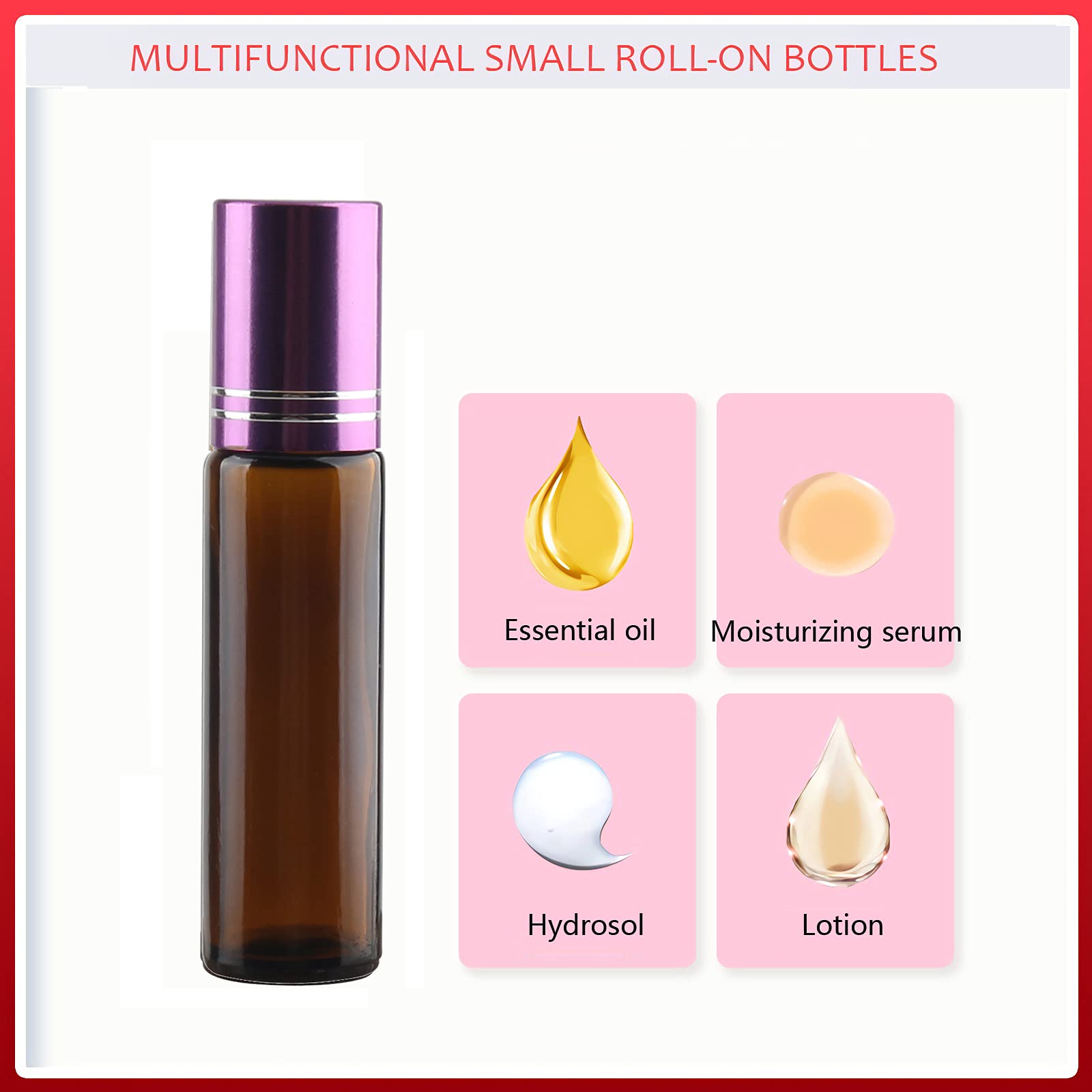 24 Stück Leere 10ml Braun Glas Roller Flaschen mit Lila Alu Schraubverschluss, Roll-On Glasflaschen mit Glasroller für Ätherische Öle Essential Oil mit Trichter Öffner
