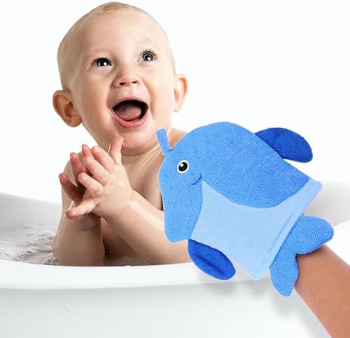 Miniatura 2 de 5 guantes de baño para niños, adorables diseños de animales, guantes de baño exfoliantes, paños de esponja suave para el baño y la ducha del bebé,