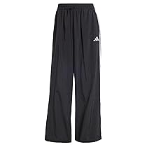 adidas Femme Essentials 3-Stripes Lifestyle Woven Parachute Pants, Black, White, S