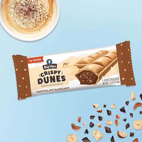 Miniatura 6 de Rip Van Crispy Dunes - Palitos veganos de obleas de chocolate y avellanas, aperitivo keto bajo en calorías con relleno de crema de avellana, 90
