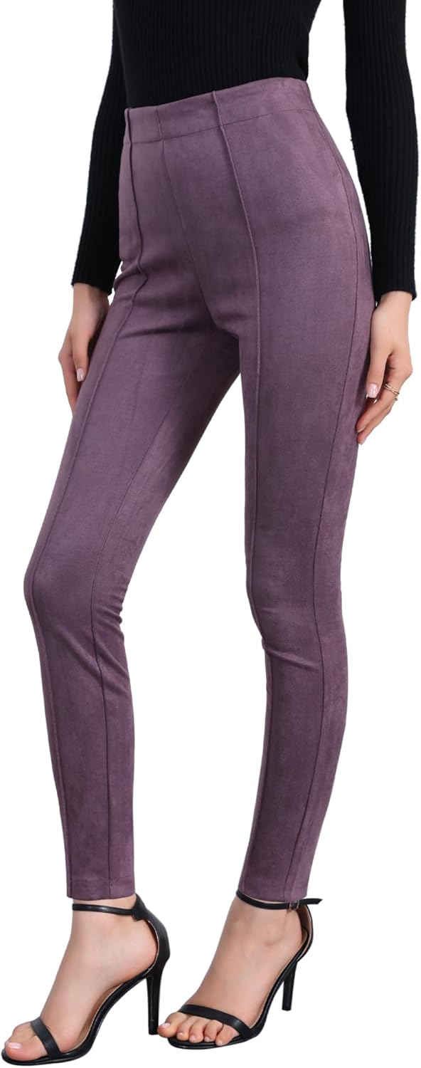 Allegra K Women's Faux Suede Leggings High Waisted Stretch Casual Faux Leather Pants for Women