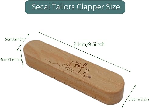 Tailors Clapper for Quilting and Ironing, Hardwood Professional Sewing Pressing Tool for Seam Flattening, Ideal for Setting Fabric Folds and Removing Clothing Wrinkles-9.5 Inches