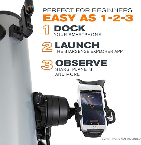 Celestron StarSense Explorer DX 130AZ App-Enabled Telescope 130mm Newtonian Reflector with Smartphone Dock & StarSense App iPhone & Android Compatible Easy-to-Use for Beginners