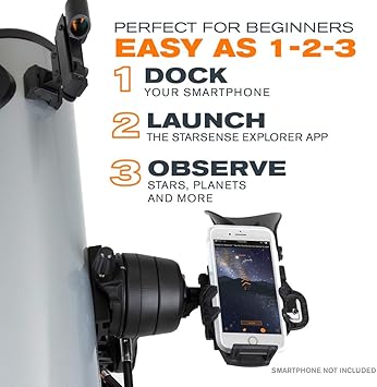 Celestron StarSense Explorer DX 130AZ App-Enabled Telescope 130mm Newtonian Reflector with Smartphone Dock & StarSense App iPhone & Android Compatible Easy-to-Use for Beginners
