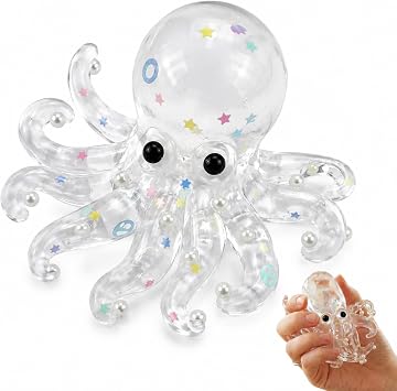 Octopus Squishies, Octopus Stress Ball, Clear Transparent Octopu Fidget Tool, Mini Jellyfish Squishies Sensory Stress Relief for Rewards Party Favors Transparent White