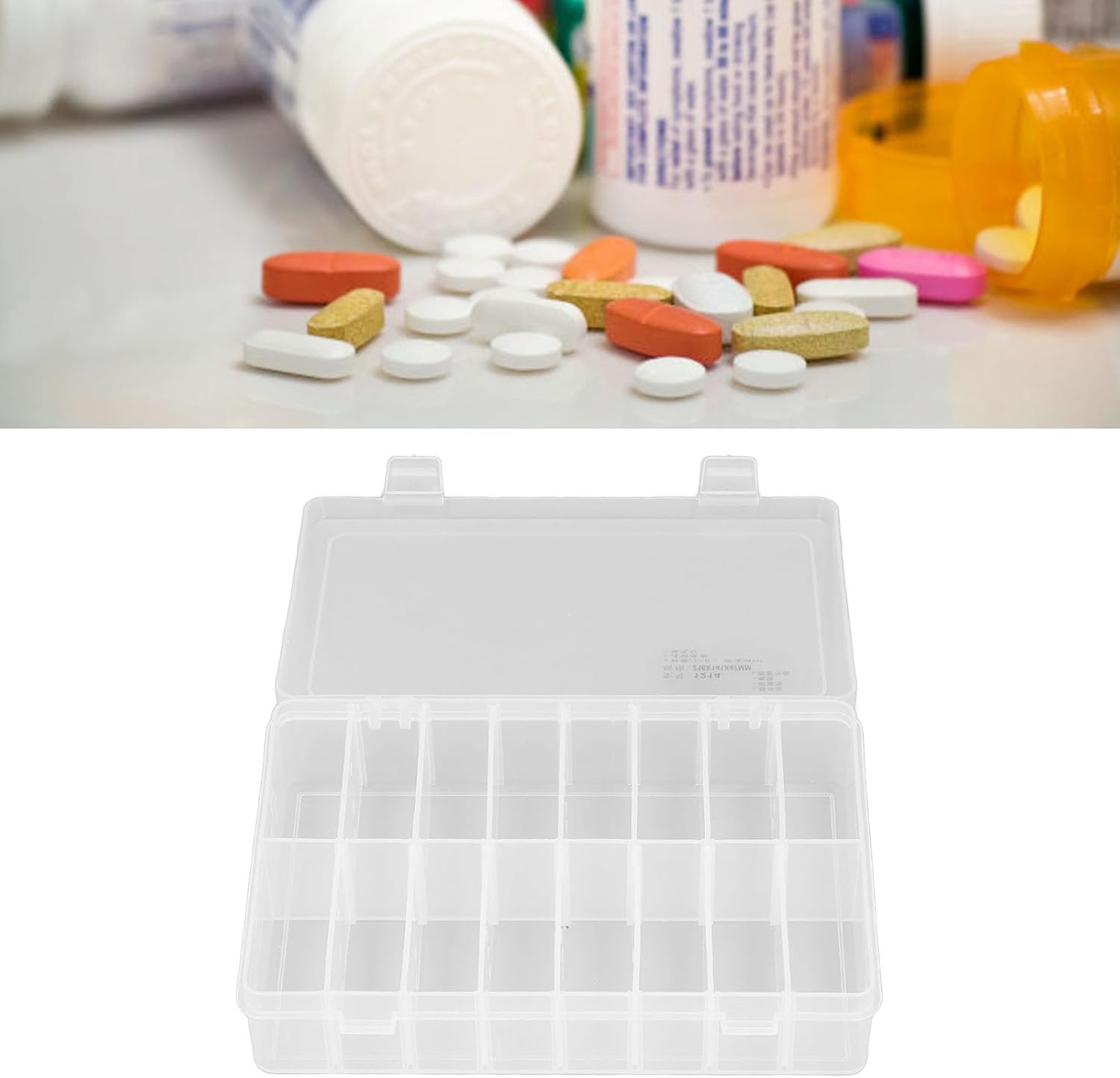 16-Compartment Clear Organizer Box for Jewelry Small Parts & Craft Supplies Adjustable Dividers Stackable Storage Container with Hooks