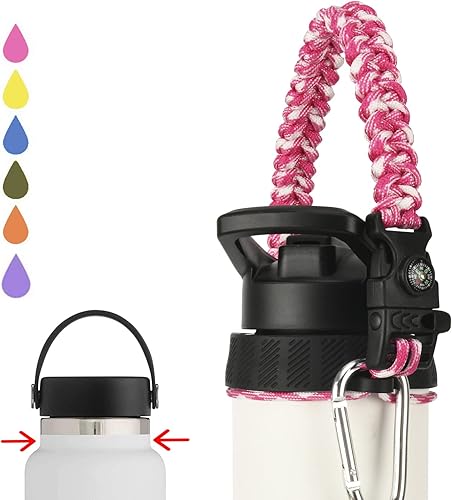 Miniatura 8 de Miracredo Mango Paracord para botellas de agua Hydro Flask 2.0 de boca ancha y estándar, soporte de correa con anillo de goma de seguridad y