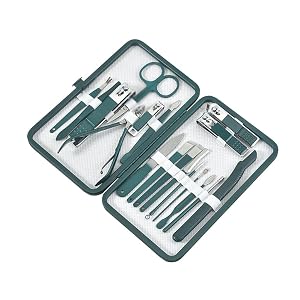 Dark Green Nail Clippers Set and Repair Tools 18 Piece Beauty