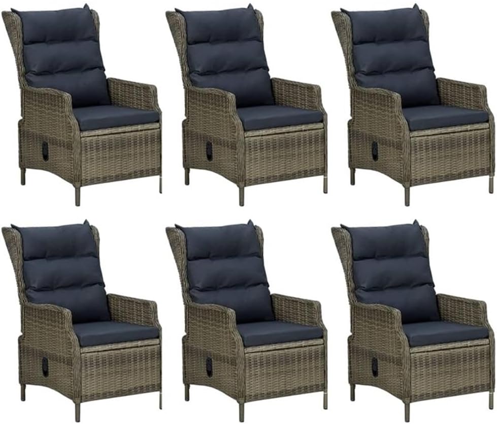 BOWERY HILL 7-Piece Patio Dining Set, UV-Resistant Poly Rattan, Brown and Black Finish, Tempered Glass Table, Cushioned Seats, Modern Adjustable Backrests, Outdoor Garden or Patio Furniture for 6