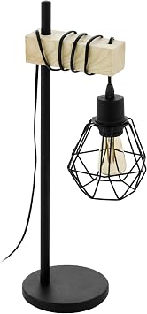 Eglo Table lamp Townshend 5, Wooden Bedside lamp in Industrial Design