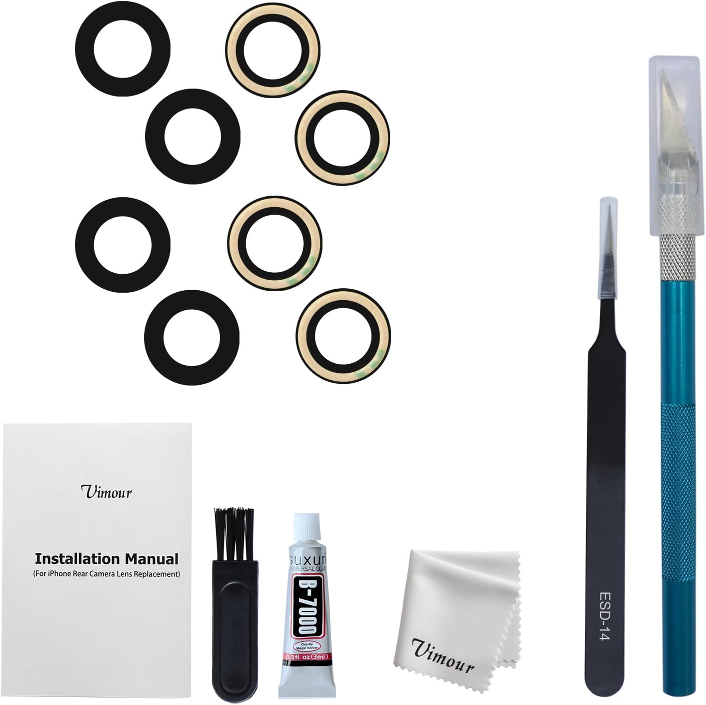 2 Packs Rear Camera Lens Glass Replacement Kits for iPhone 14 and 14 Plus Pre-Installed Adhesive with Installation Manual and Repair Tools