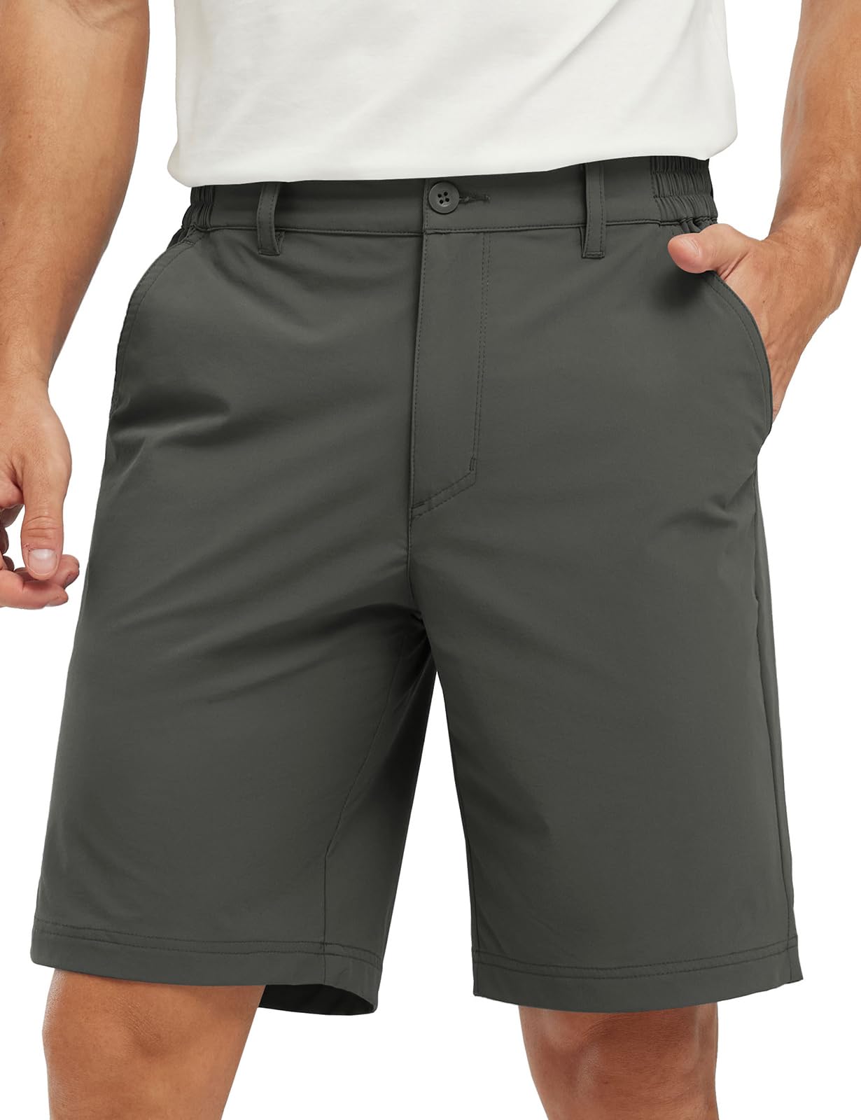 TBMPOY Mens Casual Shorts Lightweight 5 Pockets Golf Dress Stretch Elastic Waist Quick Dry Flat Front Travel Shorts