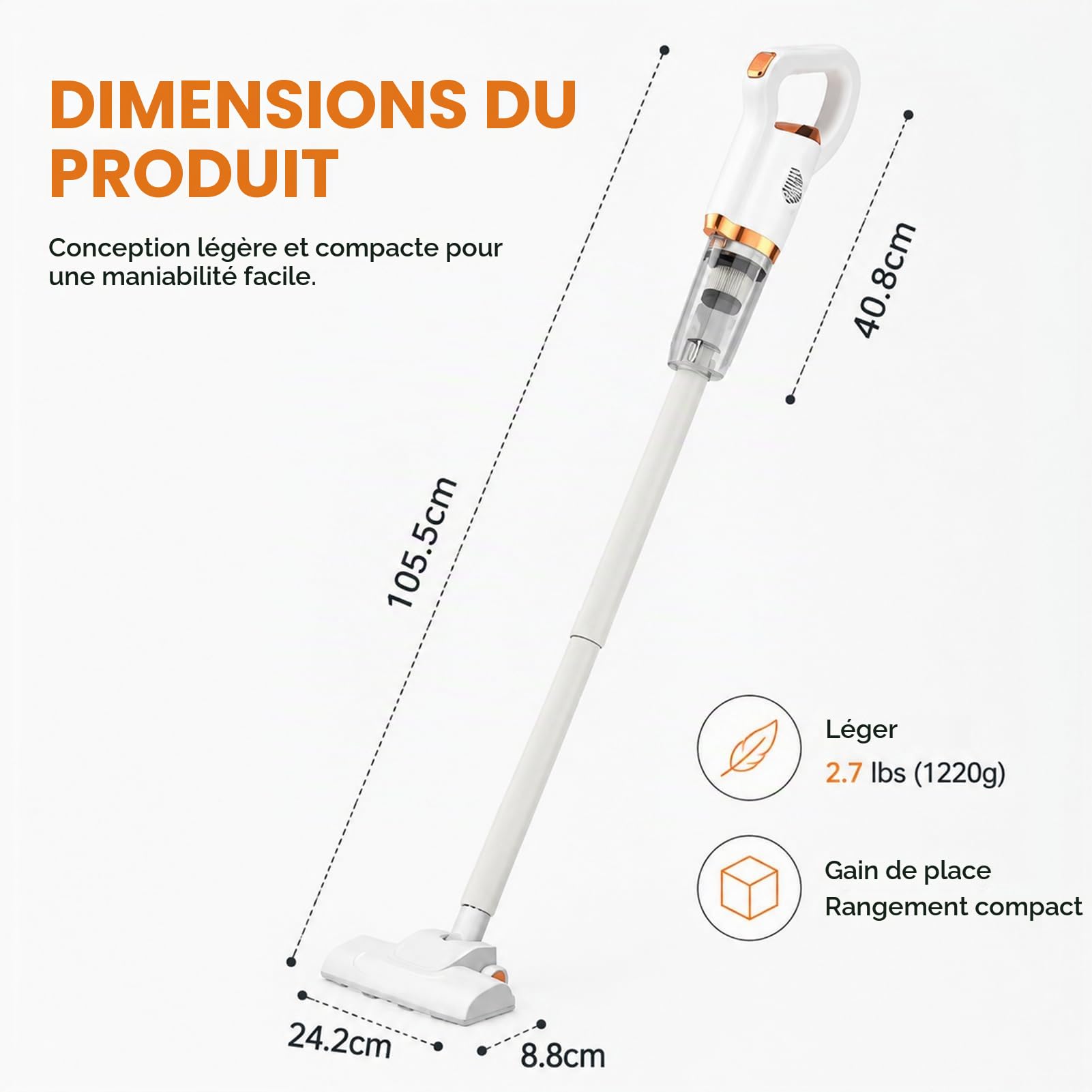 Aspirateur Balai sans Fil, 2 en 1 de la Main Rechargeable silencieuse Aspirateur, Aspirateur Sec Humide sans Fil, avec Pinceau au Sol pour Tapis, Sols Durs, Poils d'animaux, Bleu