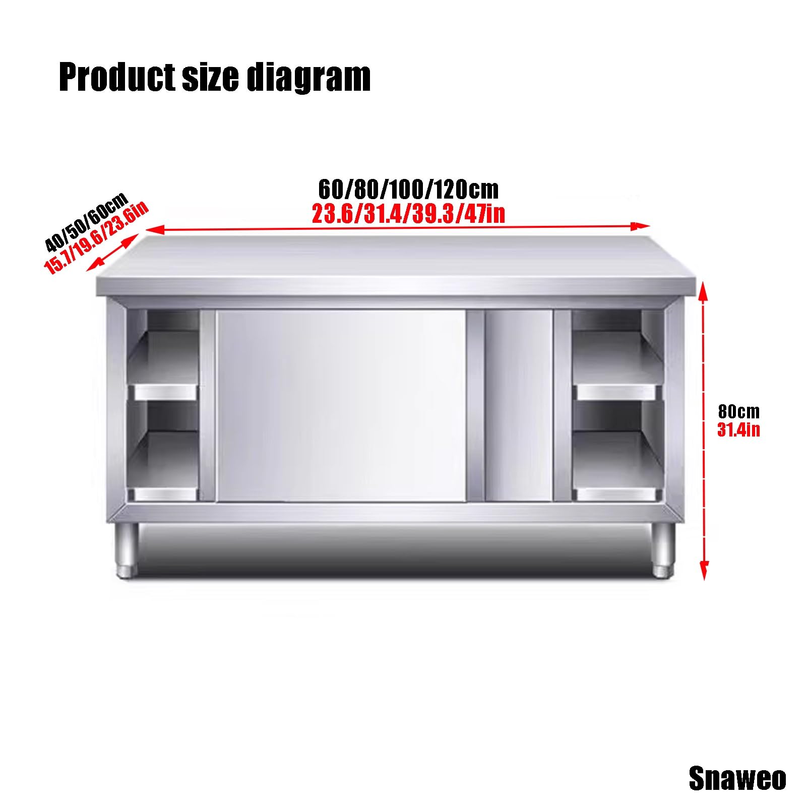 Mesa de trabajo comercial de acero inoxidable con gabinete, mesa de preparación de cocina resistente para el hogar y restaurante, superficie de preparación de alimentos, ideal para chefs y cocineros