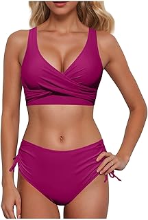 T Shirts - Bikini para mujer de cintura alta, sexy push-up, traje de baño de dos piezas, traje de baño vintage, conjunto de bikini retro de dos piezas con estampado fruncido, cintura alta, sudadera