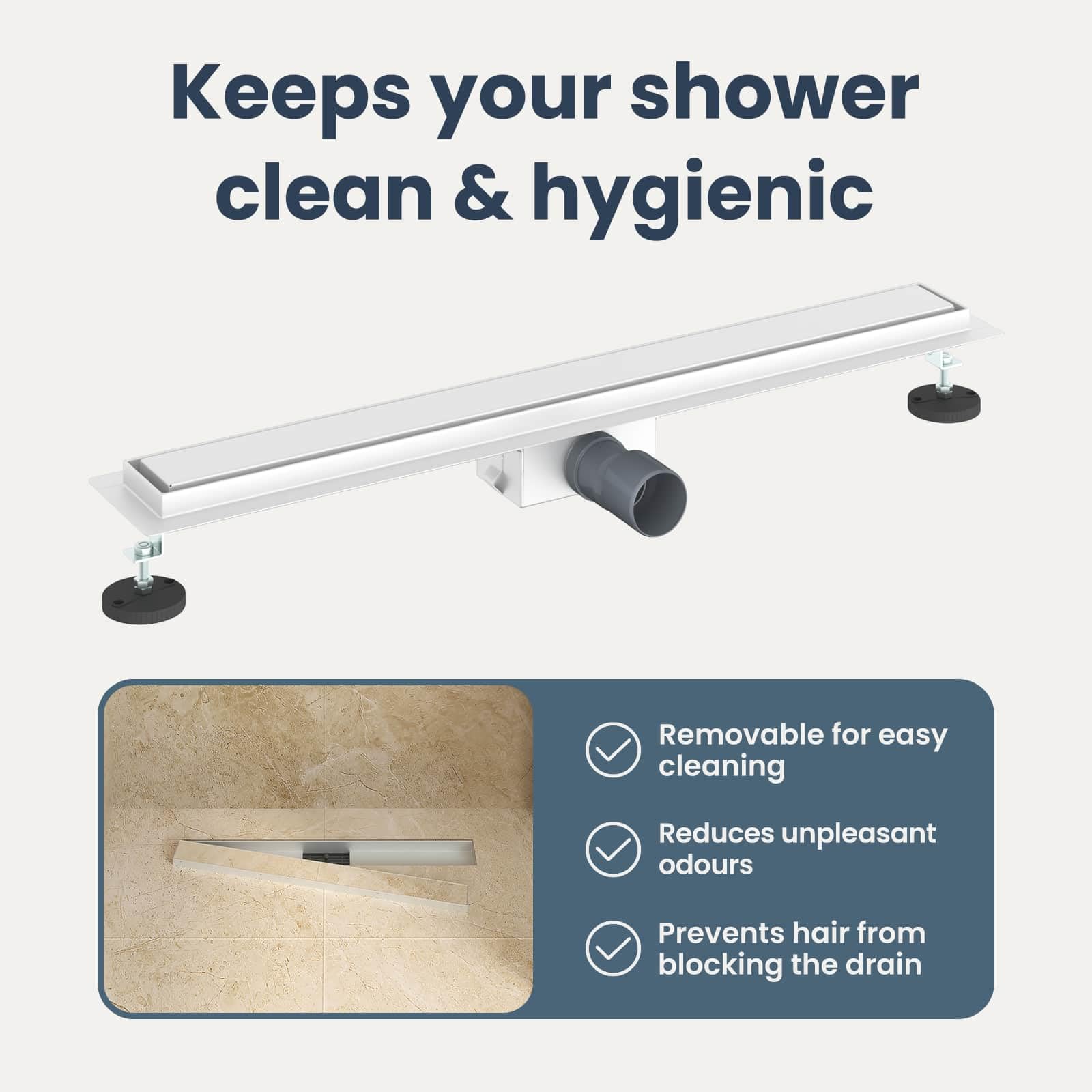 vidaXL Drenaggio Doccia 2 in 1 Argento 80 cm Acciaio Inox 304, Stile per Il Bagno, Scarico Doccia Moderno, Soluzione idraulica, Accessori per Il Controllo dell'Acqua