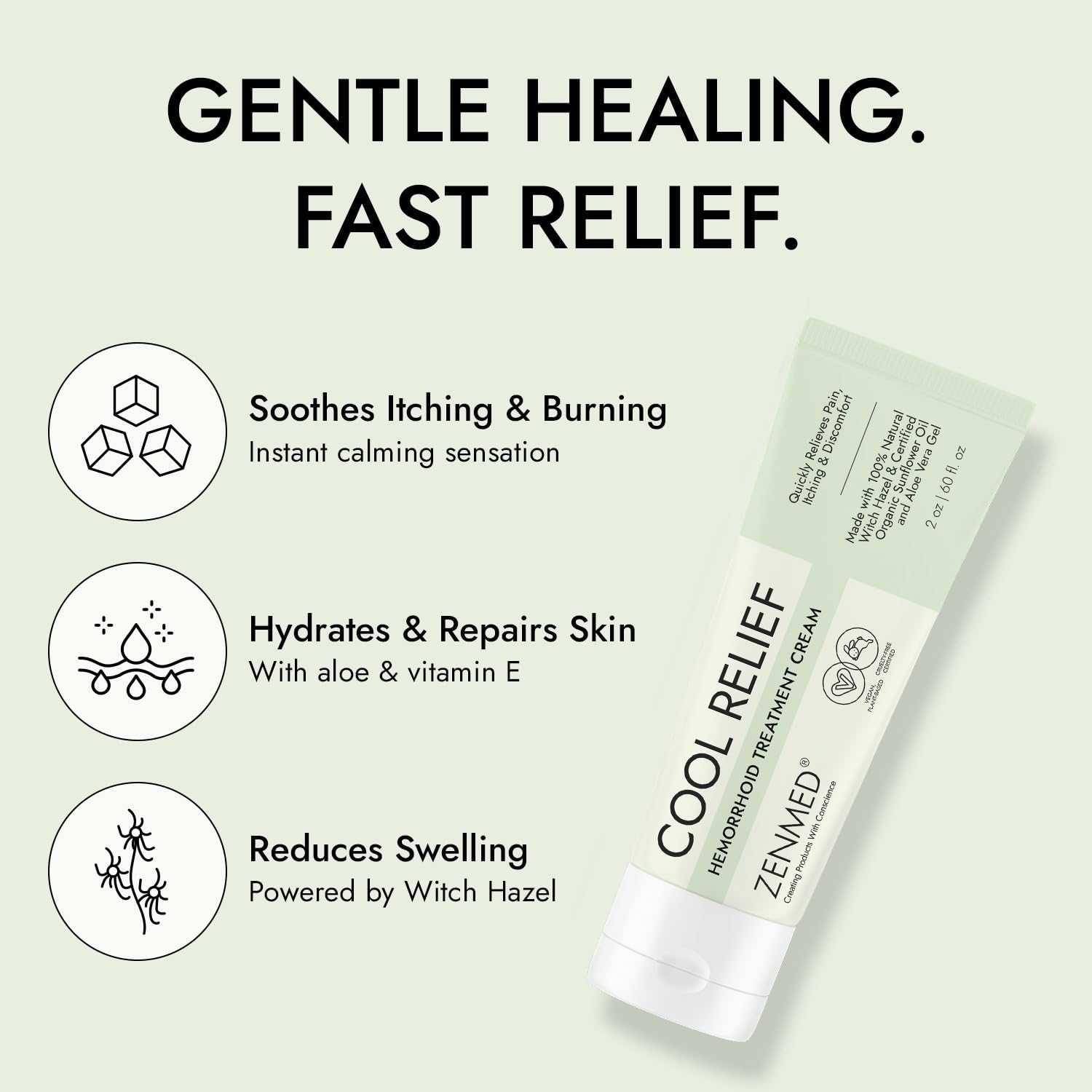 ZENMED Cool Relief - 2 oz Natural Herbal Cream with Organic Ingredients of Hemorrhoids Formula