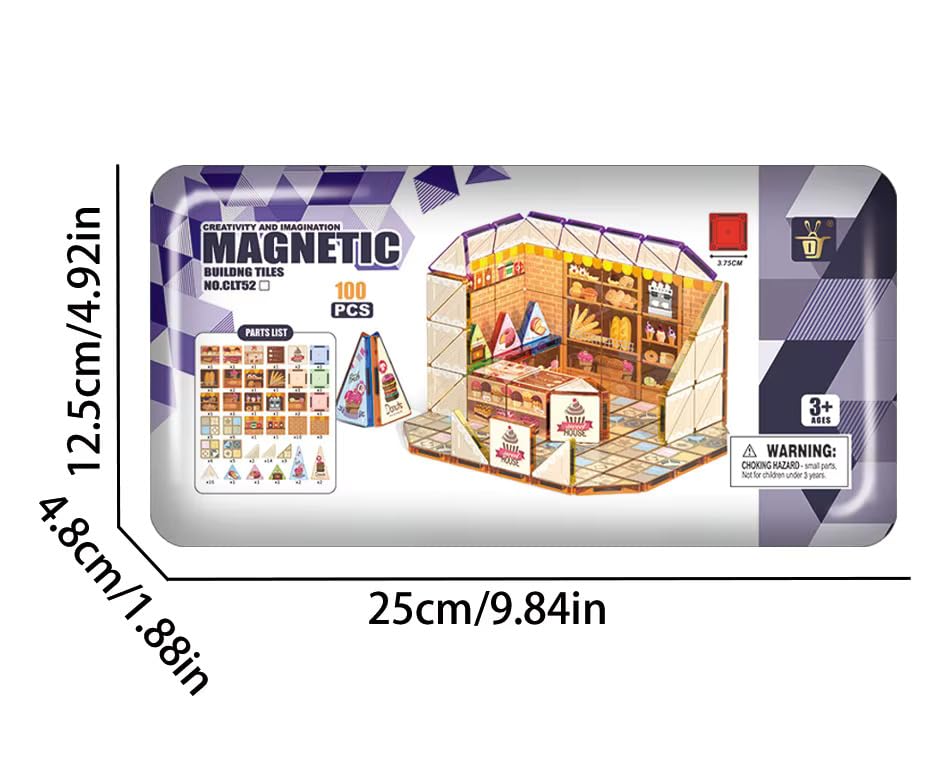 Image of Magnetic Building Blocks for Kids, 3D Magnetic Tiles Construction Set, STEM Educational Building Toy for Boys & Girls, Creative Learning & Pretend Play Toy, Age 3+ Years (100 PCS Cake Shop Theme)