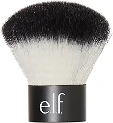 e.l.f. Escova facial Kabuki, cabelo sintético, versátil, compacta, aplica bronzer, pó ou iluminador, macio, absorvente, molhado ou seco, compacto, tamanho para viagem, 18 g