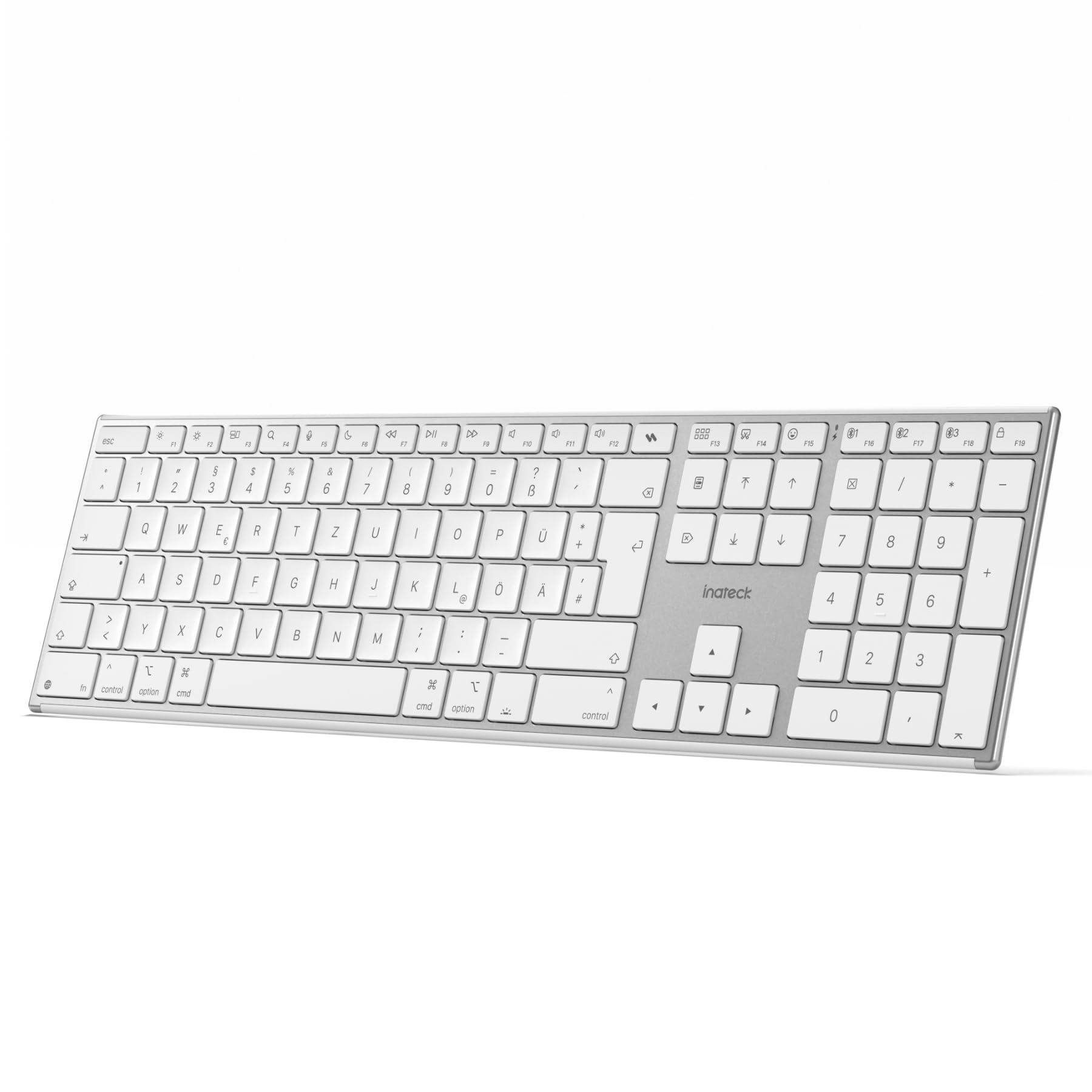 Inateck Bluetooth Mac Tastatur,Kabellose Tastatur mit 3 BT Kanälen,QWERTZ Layout,Leise Tasten, KI-Funktion, Kompatibel mit MacBook Pro/Air, iMac, iMac Pro, Mac mini,iPad