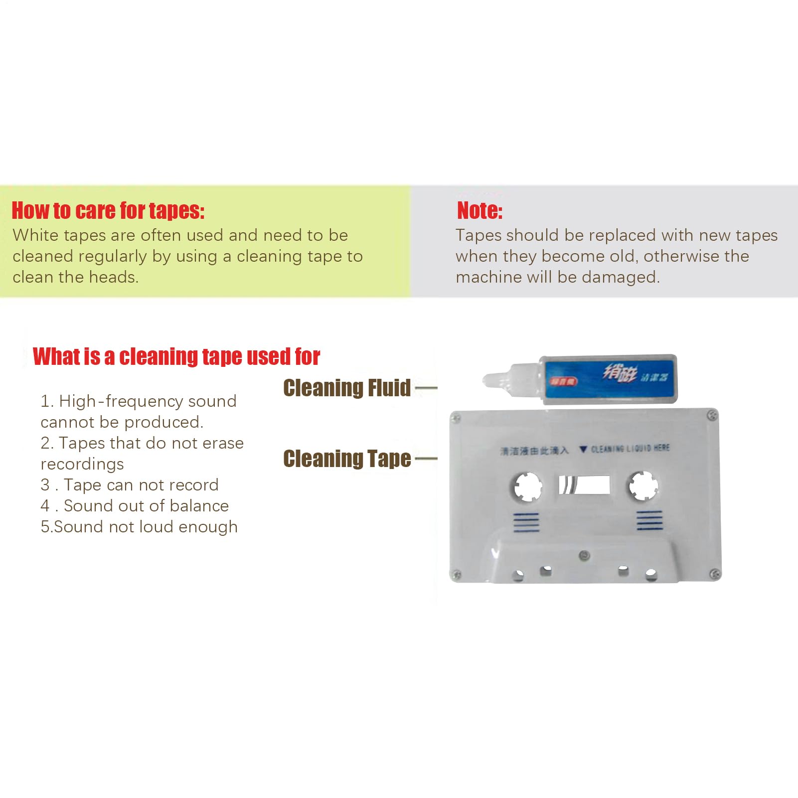 Pulitore Testine Per Musicassette Kit Pulizia Cassette Audio,Set Manutenzione Hi-Fi Rimozione Polvere Compatta Stereo Registratori e Auto
