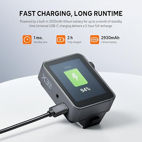 Miniatura 9 de Godox Disparador de flash X3 Pro C X3Pro-C para Canon, pantalla táctil de 2.4 pulgadas, 1/8000s HSS TTL TCM, carga USB-C, duración de la batería