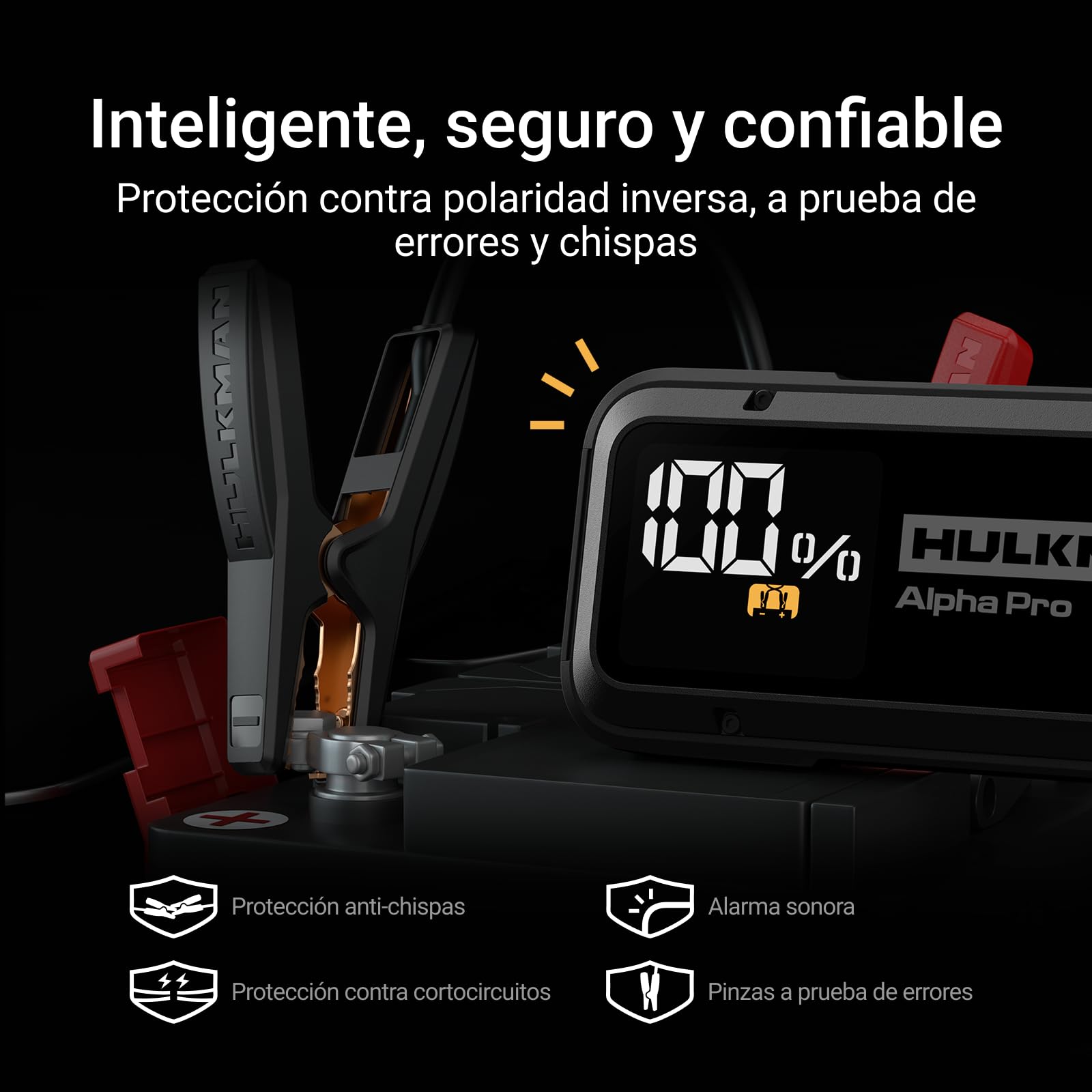 Hulkman Alpha Pro, Negro Sólido, Arrancador Inteligente 1500A 44.4Wh, con Pantalla LED 3.3", Batería Portátil PD65W in&out, 12V. Ideal para Motores 7.5L Gas / 4.5L Diesel