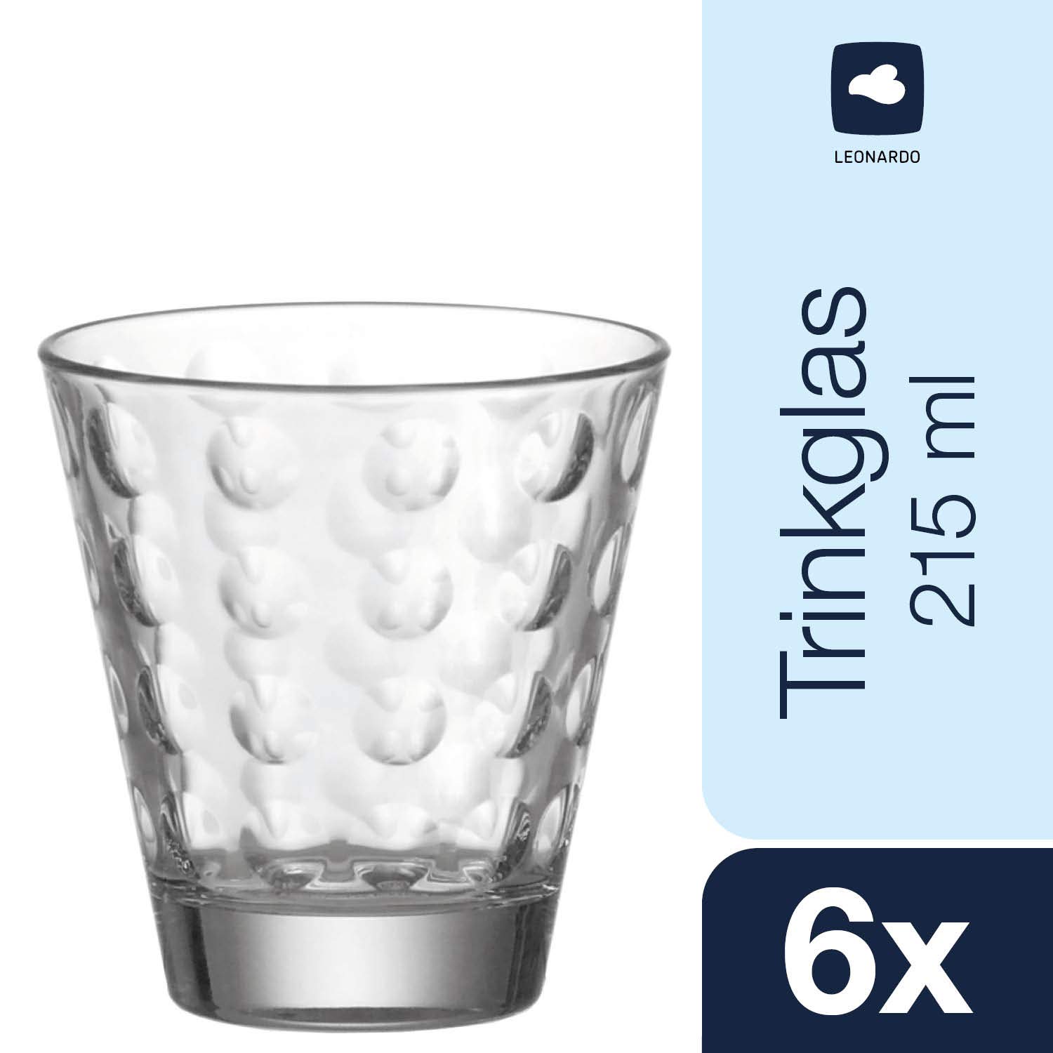 Leonardo Optic Trink-Gläser 6er Set, spülmaschinengeeignete Saft oder Wasser Gläser, Trink-Becher aus Glas mit Muster, 215 ml, 012683 (Packung mit 3)
