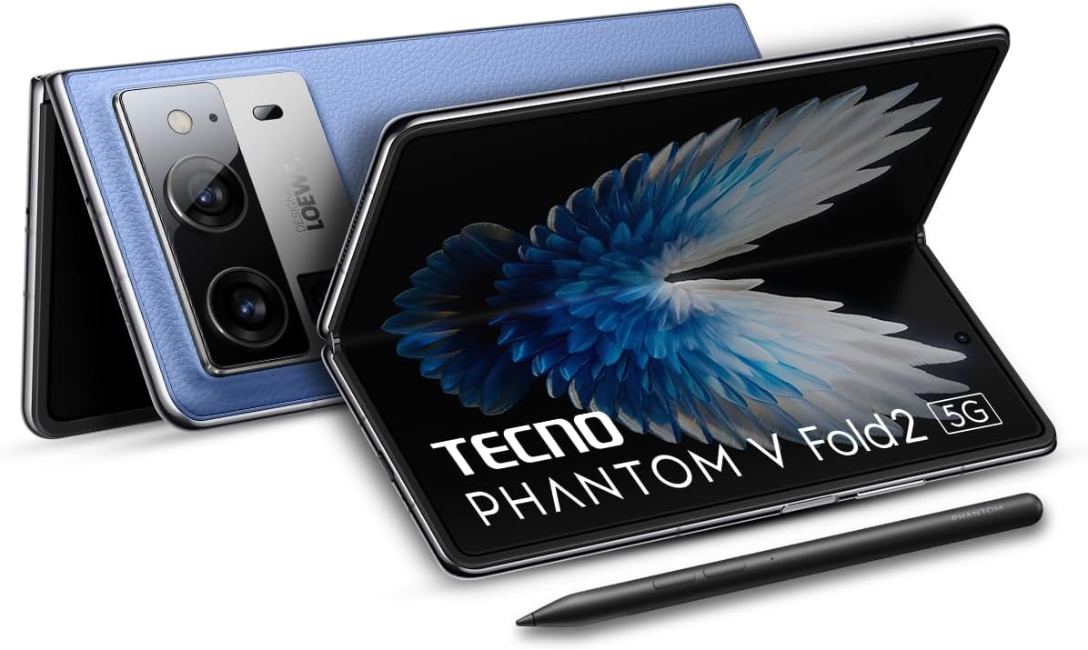 Tecno Phantom V Fold 2, Largest Battery 5750mAh, Segment Largest Display, Strongest Fold Ever, Rear-Triple 50MP Camera with OIS, 70W Fast Charger, Rippling Blue, 12GB+512GB