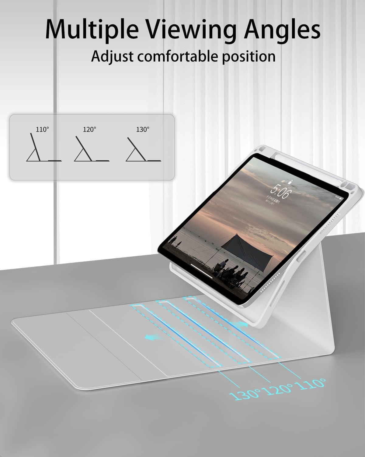 Case with Keyboard for iPad Air 11 inch M3/M2 2025/2024, iPad Air 5th/4th Generation 10.9 inch, 7 Colors Backlit Detachable Bluetooth Keyboard, Stand Folio Cover with Pencil Holder, Gray