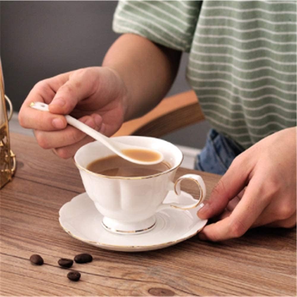 Tea Coffee Cup Set 16 Pieces Gold Trim Afternoon Tea Drinkware Coffee Set Glazed Porcelain Coffee and Tea Service Set with Cup Holder 6 Piece Cups and Tea Tray (Silver Set of 16) (