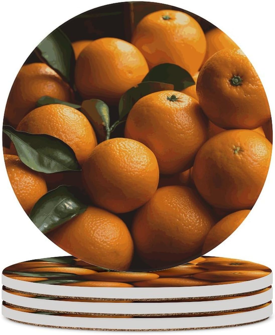 Pile of Oranges Coasters Round Coasters Set Ceramic Stone Coaster with Cork Base Coffee Cup Beverage Cup Mat Cute Funny Table Drinks Coaster for Mugs and Cups Office Kitchen
