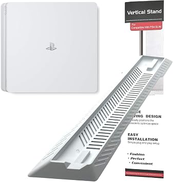 White Vented Vertical Stand Dock Holder for Playstation 4 PS4 Slim Console