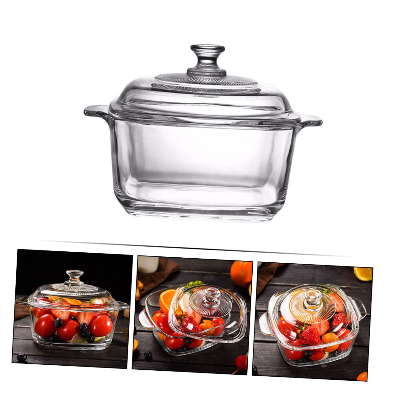 INOOMP Dicke Glas Schüssel 1l mit Deckel Mikrowellengeeignet Hitzebeständige Transparente Schale für Buffet und Tisch
