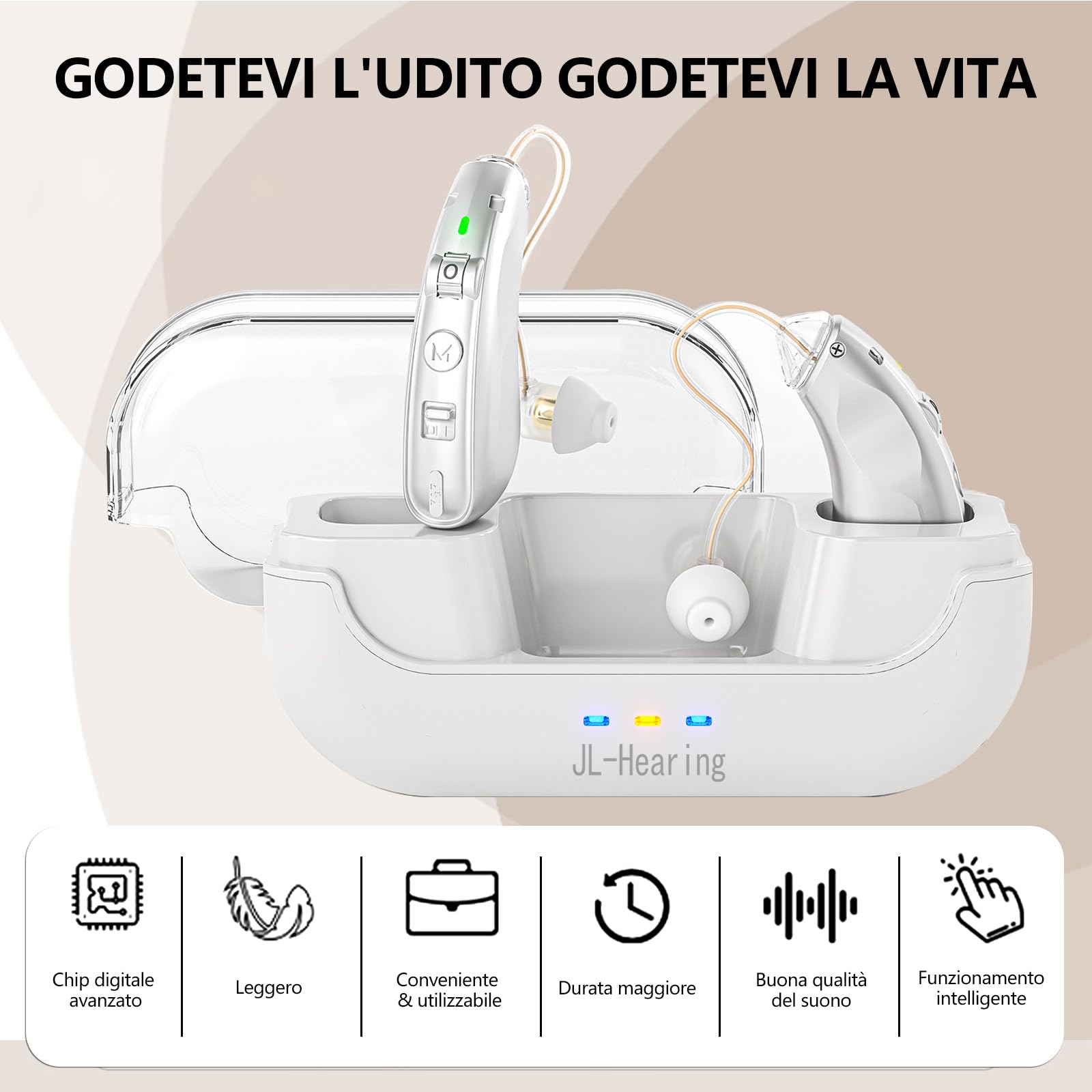 Ricaricabile L'amplificatore audio, con cancellazione del rumore, comodo controllo del volume, argento, discreto da indossare, compatto e leggero