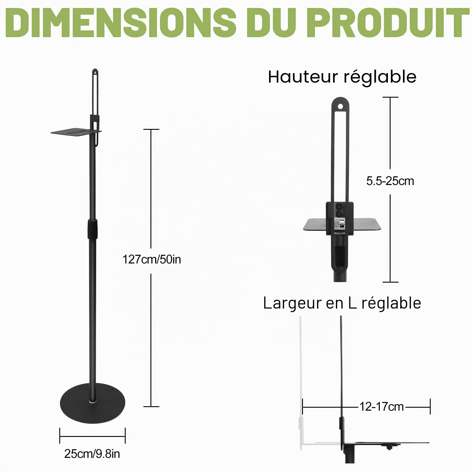 Lot de 2 Supports d'Enceinte Universel pour Enceintes Jusqu'à 73-140 cm Support d'enceinte Support de Sol Réglable en Hauteur par Poweka