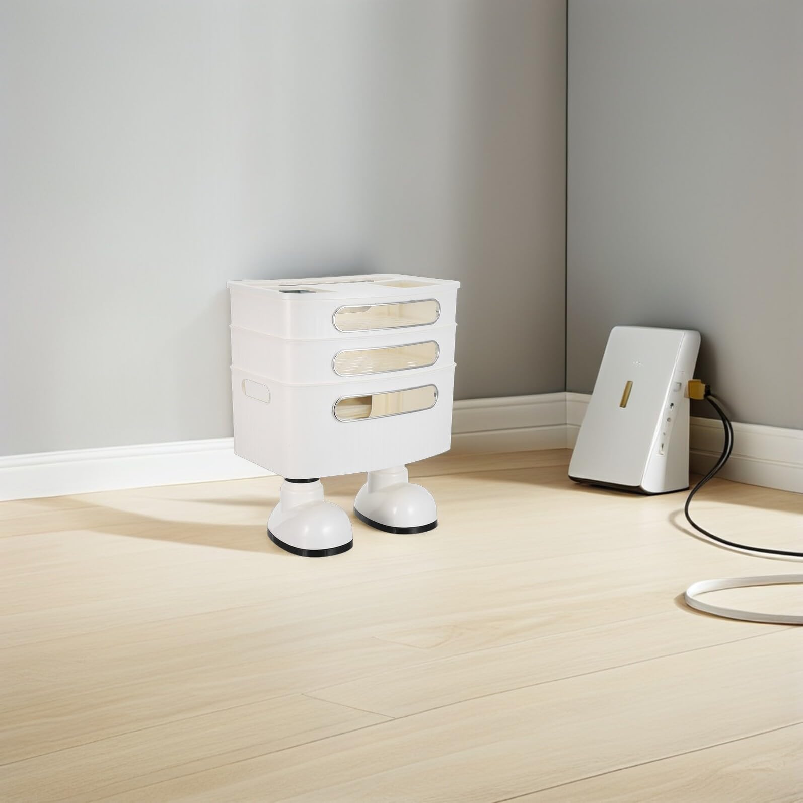 Scatola di Archiviazione per Router Bianco in Materiale Pp 3 Livelli, Soluzione Versatile e Salvaspazio per Gestione Cavi per Ufficio e Camera da Letto