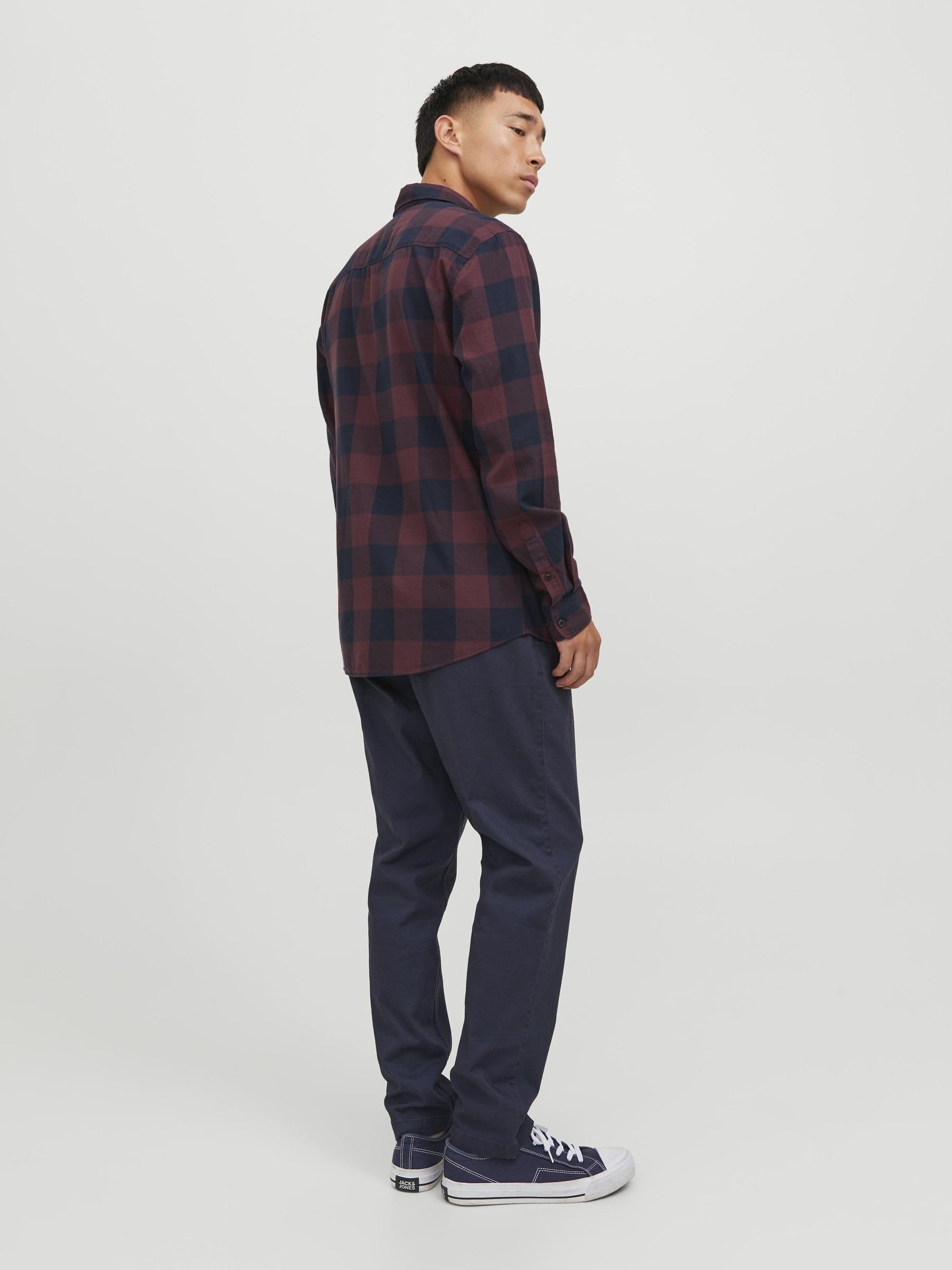 JACK & JONES Jjegingham Twill Shirt L/S Noos Koszula Mężczyźni, Czerwony (Port Royale/Slim Fit), M