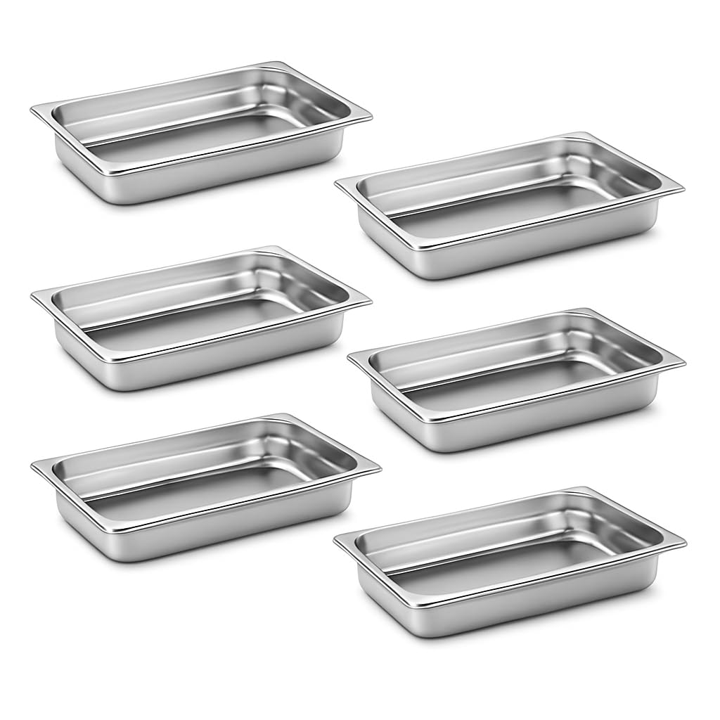 Aplancee Full Size Hotel Pans 2.5 Inch Deep Stainless Steel Food Pan - Anti-Jam 6 Pack Steam Table Pan Set for Catering, Buffet Use, Kitchen Prep