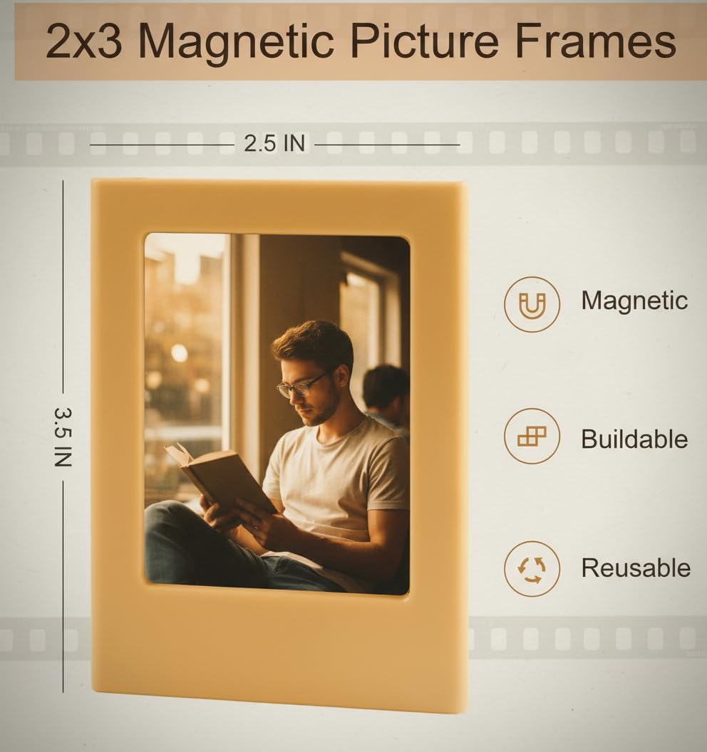 30 PCS Magnetic Photo Frame, 2.5x3.5 inch Refrigerator Magnets for Fujifilm Instax Mini, Wallet Size Picture Frames, 10 Colors