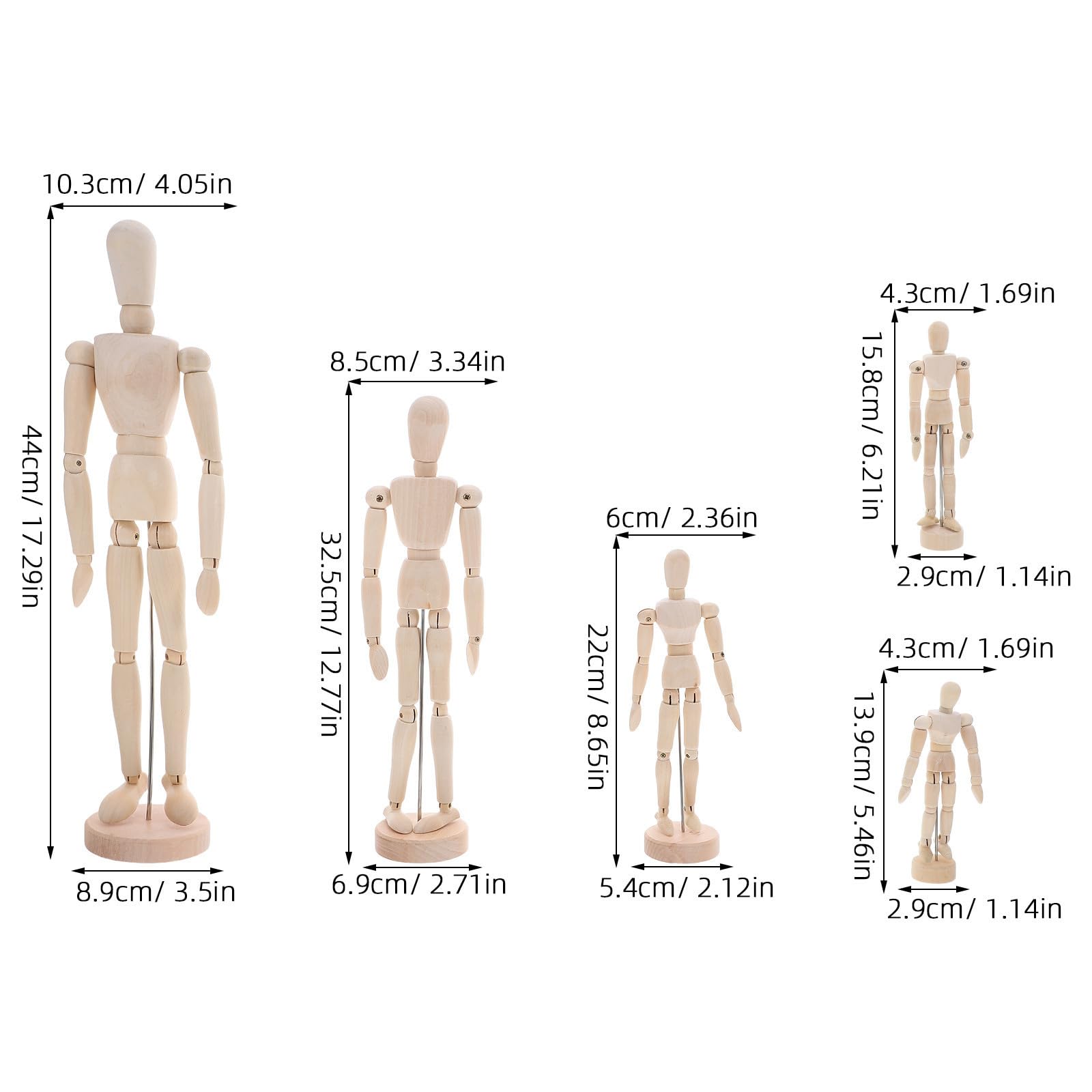 Veemoon 5 Pièces Mannequin de Croquis Articulé en Bois avec Support Stable, Modèle de Dessin pour Artistes, Articulation Précise pour Observation Multiangle et Pratique du Dessin
