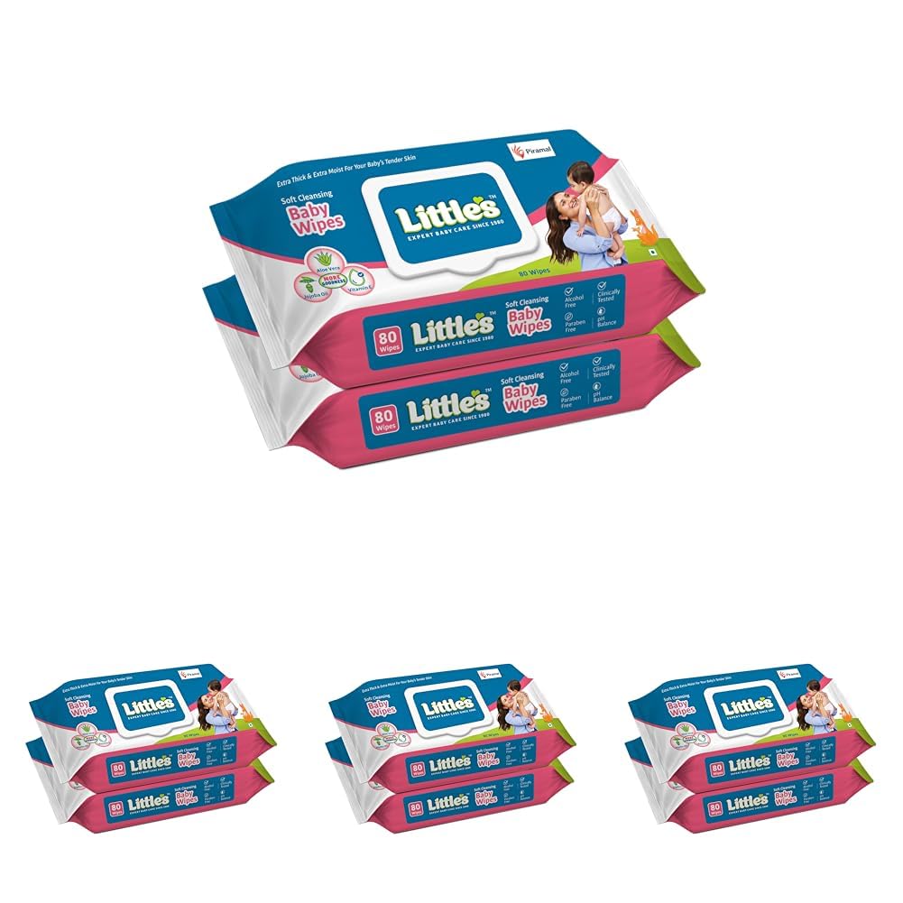 Little's Soft Cleansing Baby Wipes with Lid | 80 Wipes x Pack of 8-160 Wipes | Extra Thick & Moist Wet Wipes for Baby's | Prevents Rashes & Redness with Goodness of Aloe Vera, Vitamin E & Jojoba Oil-picture-31