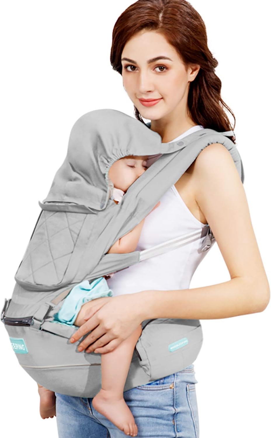 Windsleeping Baby and Child Carrier Backpack 6-in-1 Detachable Natural Latex Carrier Sling with Hip Seat, Suit for Newborn, Infant,Toddler,Kids - Grey